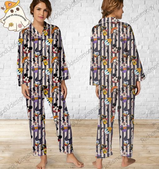 Mickey Halloween Pajamas Set, Mickey and Friends Halloween Pyjamas Set, Holiday Pajamas, Pajamas Pants, Women Pajamas, Sleepwear Pajama