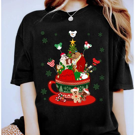 Disney Beauty and The Beast Characters Tea Cup Balloon Shirt, Coffee Christmas Cup Christmas Shirt