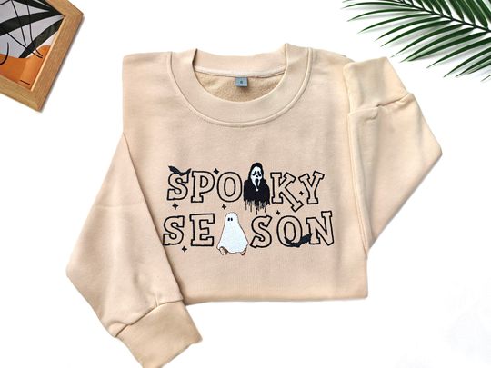 Spooky Season Embroidered Sweatshirt, Halloween Embroidered Crewneck Sweatshirt