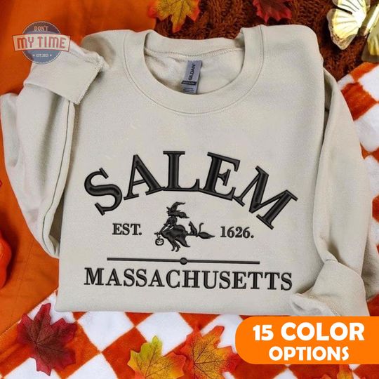 Halloween Salem Embroidered Sweatshirt, Halloween Witch Embroidered Hoodie