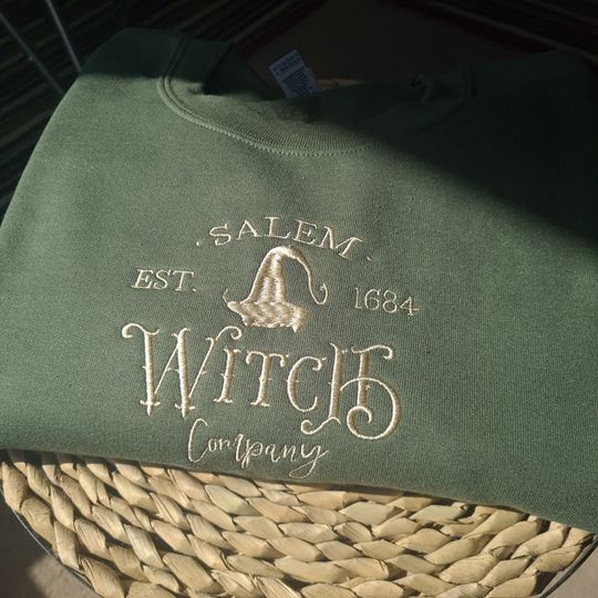 Salem Witch Embroidered Crewneck, Halloween Embroidered Sweatshirt