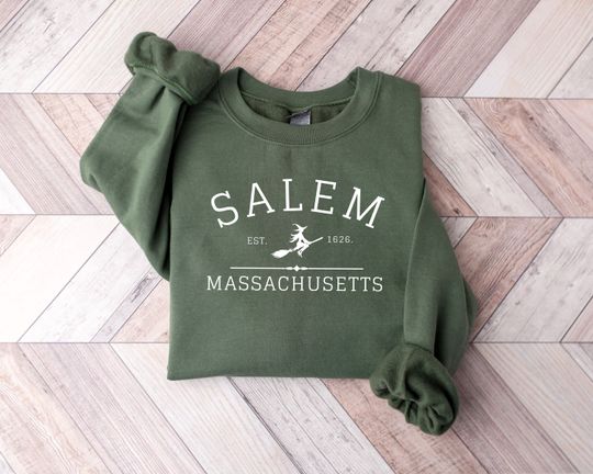 Salem Massachusetts, Crewneck Halloween Sweatshirt on Sand Color Gildan