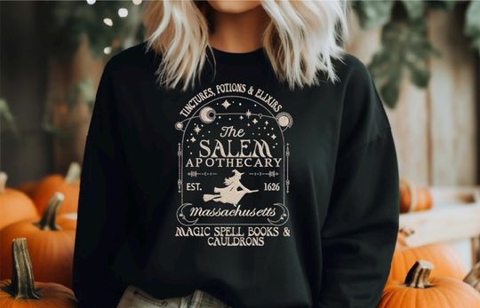 Embroidered Crewneck sweater gift round neck sweatshirt spooky season witchy