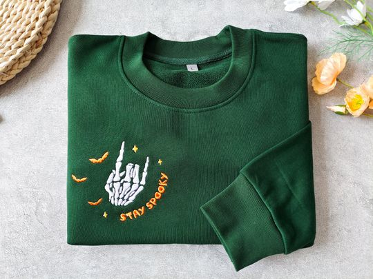 Skeleton Halloween Sweatshirt,Skeleton Hand Halloween Embroidered Sweatshirt