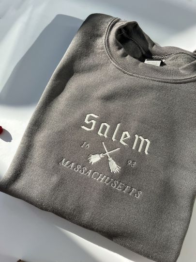 Salem Witch Halloween Sweatshirt Embroidered, Glow in the Dark Embroidery