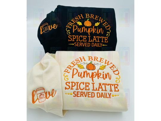 Embroidered Halloween embroidery sweatshirt/Spooky, sleeve pumpkin latte, ghost