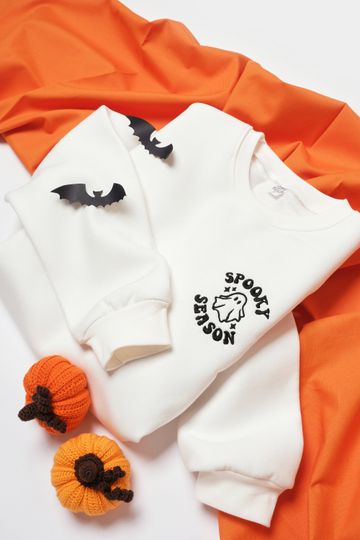 Spooky Season Embroidered Sweatshirt for Halloween/ Embroidered Ghost Crewneck