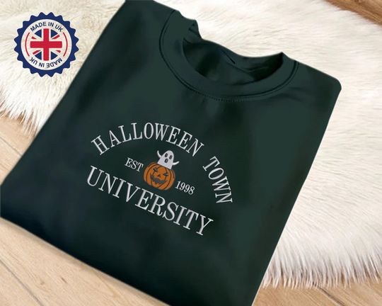 Halloweentown University Sweatshirt, Embroidered Pumpkin Spooky Season Sweater
