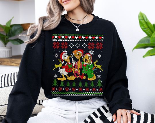 Vintage Disney The Three Caballeros Ugly Sweater Christmas Sweatshirt, Christmas Matching Family Sweatshirt