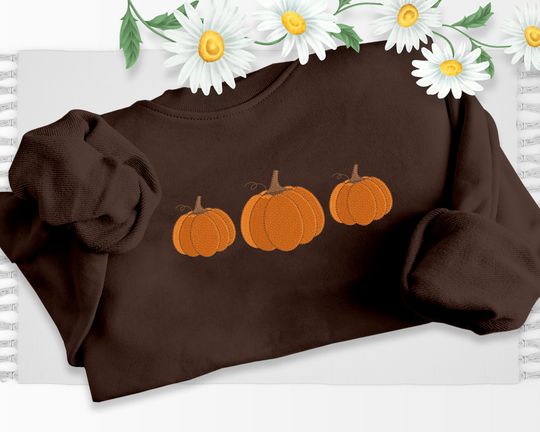 Pumpkin Sweatshirt, Embroidered Autumn Crewneck Jumper, Halloween Sweater