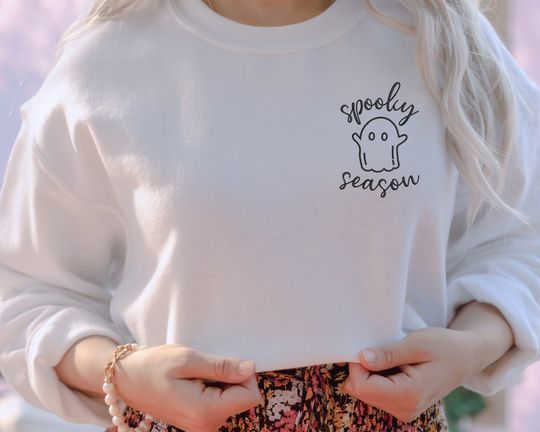 Halloween Sweatshirt, Spooky Season Embroidered Ghost Monogram Crewneck Jumper