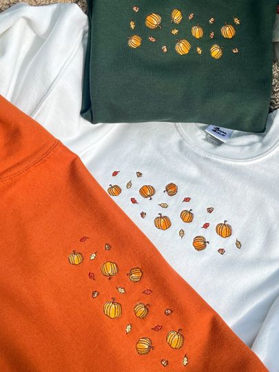 Pumpkin Spice Halloween Embroidered Sweatshirt, Autumn Sweater Embroidery Fall