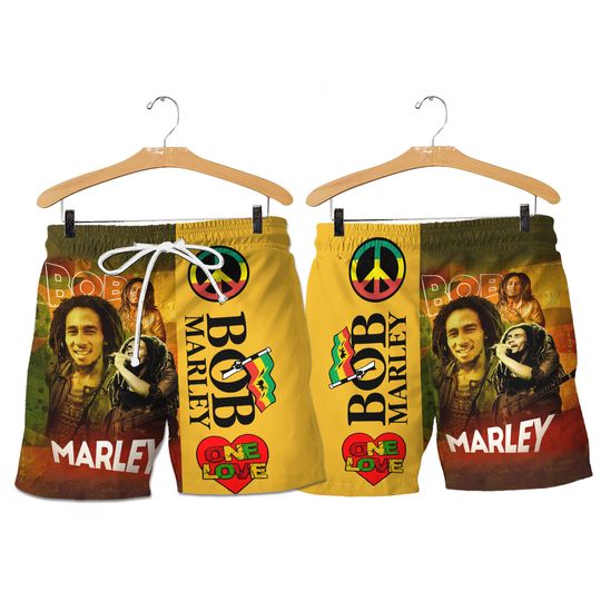 Bob Marley Hawaiian Shirt and shorts, Bob Marley One Love Shirt, Bob Marley Short Sleeve Shirt and shorts
