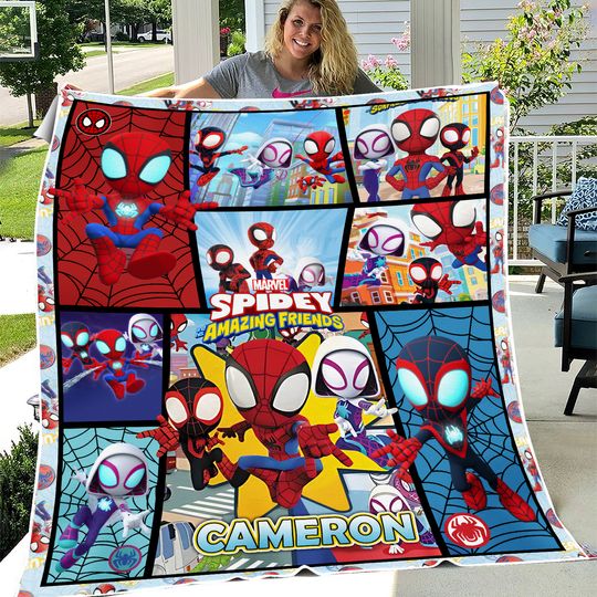 Personalized Spidey And Amazing Friends Fleece Blanket | Spider Man Blanket | Spiderman Ghost Spider Throw Blanket for Bed Couch Sofa