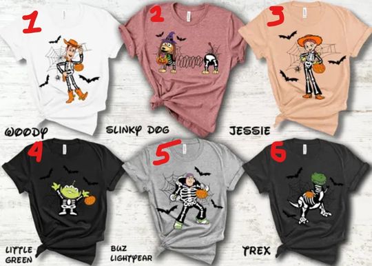 Toy story skeleton Halloween shirt, Spooky season Disney Halloween shirt, Woody Buzz Lightyear Jessie Halloween shirt,Halloween family shirt