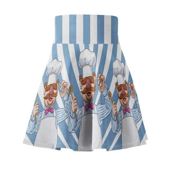 Swedish Chef Blue Stripes Women's Skater Skirt | 4" wide high-rise elastic waistband | Women Summer Skater Skirt | Beaching Outfit
