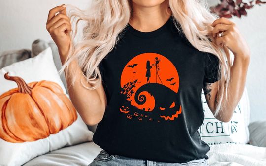 Jack and Sally Shirt, Halloween Cotton Shirt, Comfortable Short Sleeve Sports Tee for Men, Women, Unisex - Trending Halloween Gifts