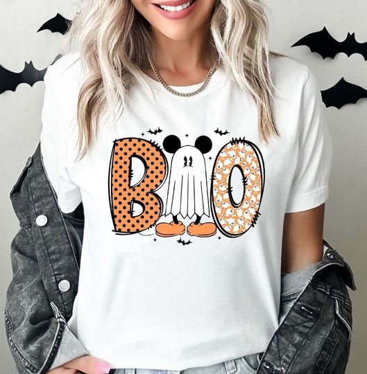 Cute Boo Mickey Trick Or Treat Disney Cotton Shirt, Comfortable Short Sleeve Sports Tee for Men, Women, Unisex - Trending Halloween Gifts