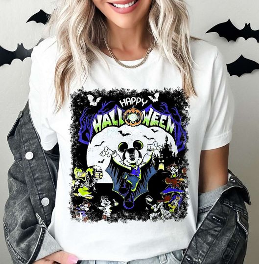 Happy Halloween Mickey and Co Disney Cotton Shirt, Comfortable Short Sleeve Sports Tee for Men, Women, Unisex - Disneyland Halloween 2024 Party Shirt