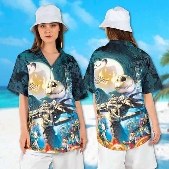 Jack Skellington Hawaiian Shirt, Button Down Short Sleeve Hawaiian for Men, Women, Kids, Trending Casual Fashion