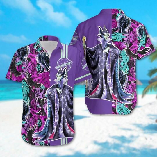 Maleficent Villain Hawaiian Shirt, Maleficent Sleeping Beauty Beach Summer Button Down Short Sleeve Hawaiian, Horror Character Gift