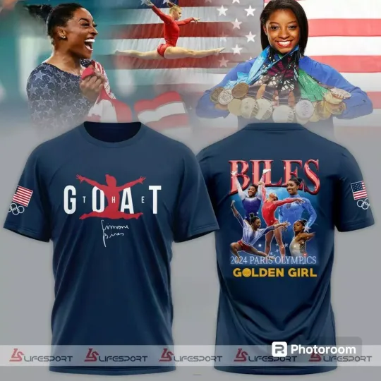 GOAT Simone Biles 2024 Paris Olympics Golden Girl 3D T- Shirt | Olympic Support Shirt | Team USA Olympic 2024 Shirt