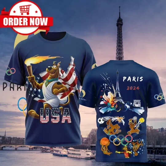 Olympic Paris 2024 Scooby-Doo Team USA 3D T- Shirt | Olympic Support Shirt | Team USA Olympic 2024 Shirt