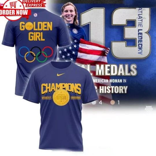 Katie Ledecky USA Swimmer Olympic Paris 2024 3D T- Shirt | Olympic Support Shirt | Team USA Olympic 2024 Shirt