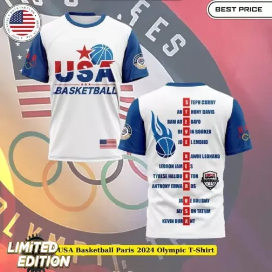 USA Basketball Paris 2024 Olympic 3D T- Shirt | Olympic Support Shirt | Team USA Olympic 2024 Shirt