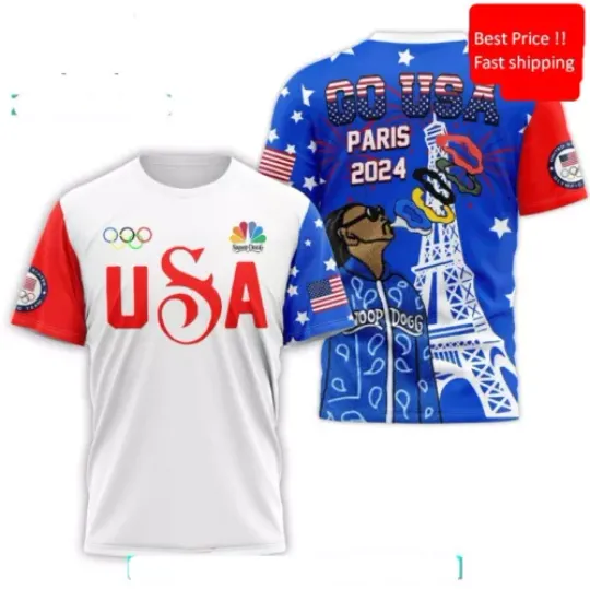 Olympic Paris 2024 Snoop Dog Go USA 3D T- Shirt | Olympic Support Shirt | Team USA Olympic 2024 Shirt