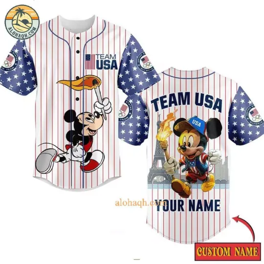 Mickey Mouse x USA Team Olympic 2024 Custom Name Baseball Shirt