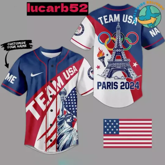 Personalized 2024 Paris Olympic Shirt, USA Eiffel Tower Baseball Jersey