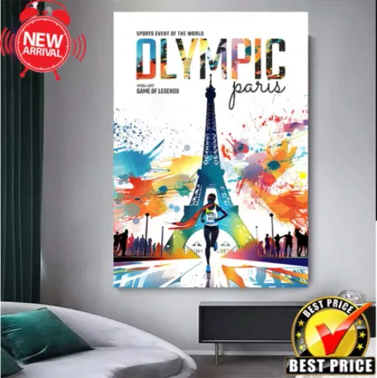 Eiffel Tower Athletes Paris 2024 Olympics Poster No-Framed