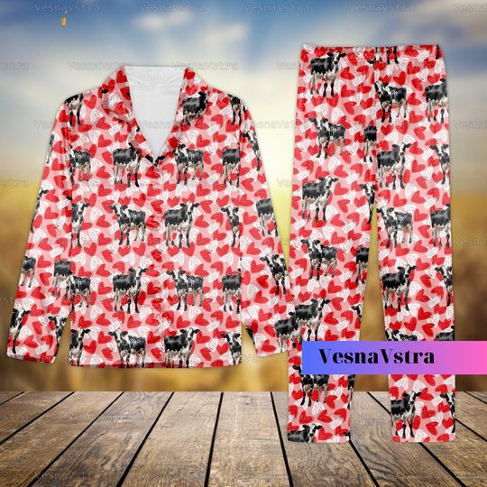 Halloween Holstein Cow Pajama Set, Cow Pjs For Women, Cow Pajamas Set, Cow Pajama Pants, Western Pajamas, Midnight Shirt, Cow Lover
