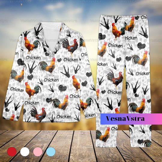 Halloween Chicken Pajamas Set, Chicken Pajamas Pants, Funny Chicken Shirt, Chicken Girl Pajamas, Chicken Mom Pajamas, Farm Girl Shirt
