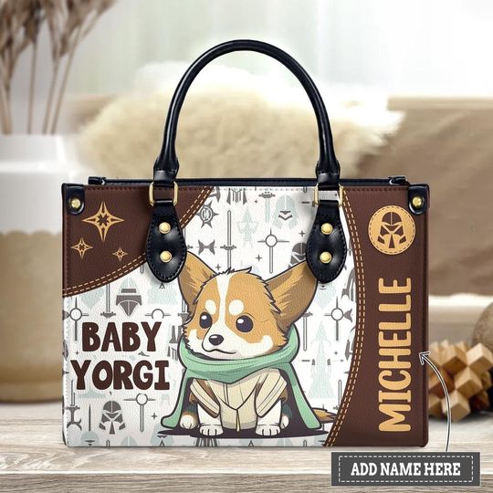 Personalized Baby Yorgi Leather Handbag, Cute Dog Women Handbag, Personalized Leather bag,Love COrgi ,Yorgi Handbag,Handmade Bag, Crossbody