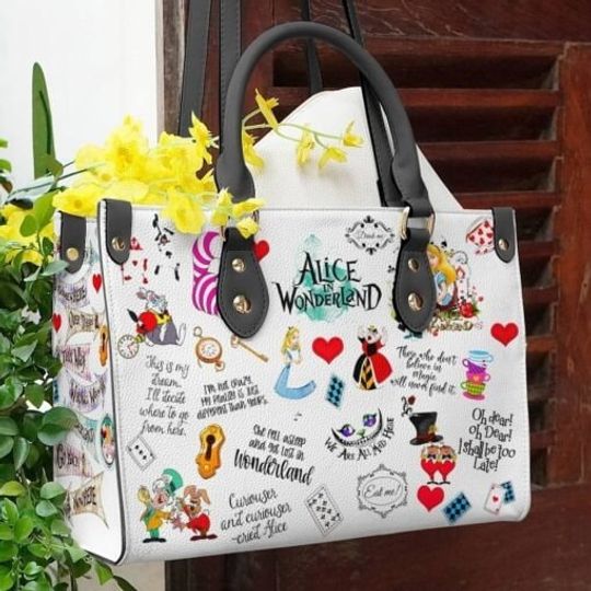 Alice In Wonderland Leather Handbag, Cute Alice With Friends Women Handbag,Love Disney,Disney Handbag,Handmade Bag