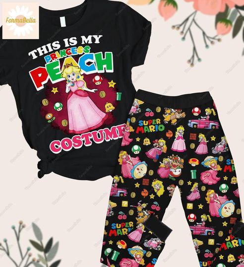 Halloween Princess Peach Pajamas Set, Super Mario Pajamas, Princess Peach Shirt, Princess Peach Pajamas Pants, Pajama Set Women