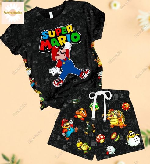 Halloween Super Mario T-Shirt And Shorts Set, Mario Shirt, Mario Unisex Shorts, Super Mario Pajamas Set, Video Game Shirt, Mario Tee