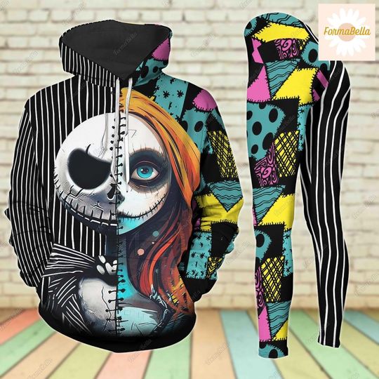 Halloween Jack And Sally Hoodie/Leggings, Nightmare Before Christmas Hoodie, Halloween Movie Hoodie, Yoga Pants, Skellington Sally Costume