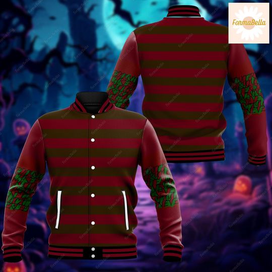 Halloween Freddy Krueger Costume Baseball Jacket, Nightmare Elm Street Jacket, Halloween Outfit For Men, Horror Character Jacket