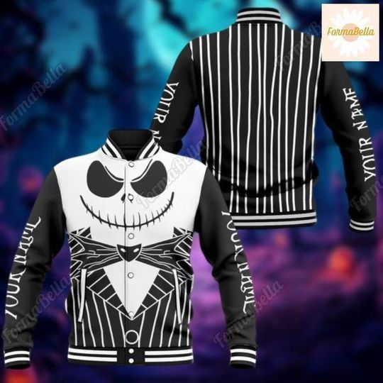 Halloween Custom Jack Skellington Baseball Jacket, Halloween Movie Jacket, Nightmare Before Christmas Jacket, Skellington Jacket Men