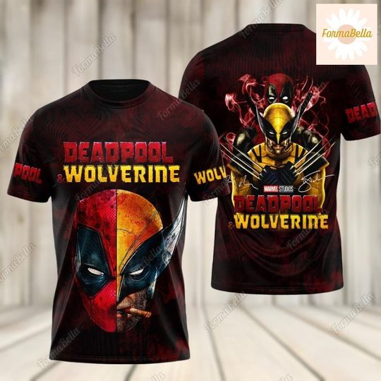 Halloween Deadpool And Wolverine Shirt, Deadpool 3 Movie 3D All Over Print Shirt, Funny Deadpool Clothing