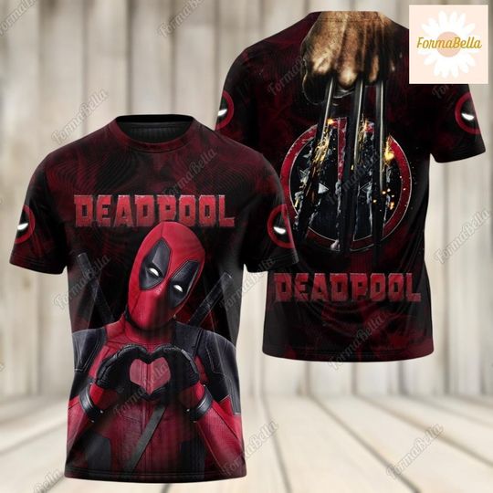 Halloween Deadpool Shirt, Deadpool And Wolverine T-Shirt, All Over Print Hoodie, Superhero Characters Tee, Deadpool 3D Apparel For Men