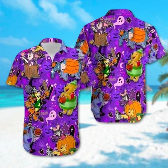 Winnie the Pooh Halloween Hawaiian Shirt, Pooh and Friends Cosplay Hawaii Shirt, Tigger Eeyore Piglet Hawaii Shirt, Halloween Party Shirt