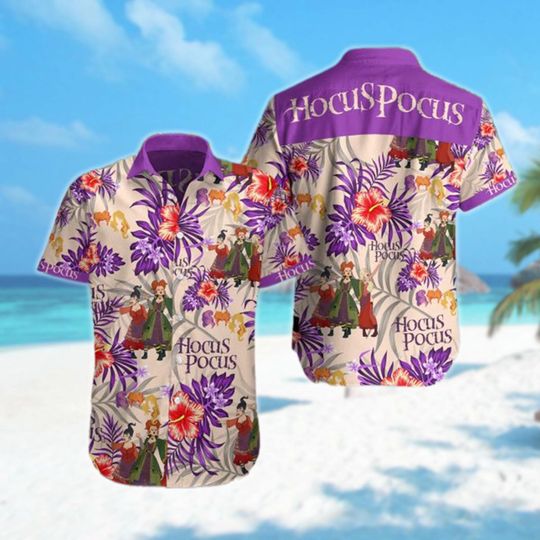 Sanderson Sisters Halloween Hawaiian Shirt, Hocus Pocus Floral Summer All Over Print Button Up, Horror Movie Tropical Summer Hawaii Shirt