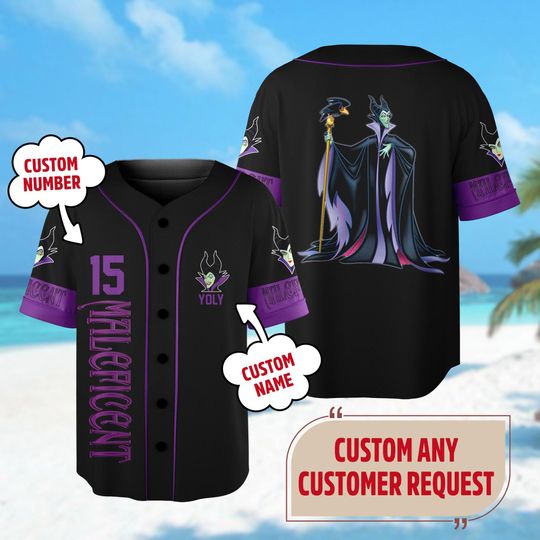 Custom Maleficent Halloween Baseball Jersey, Villains Maleficent Jersey Shirt, Horror Character Shirt, Sleeping Beauty Halloween Shirt