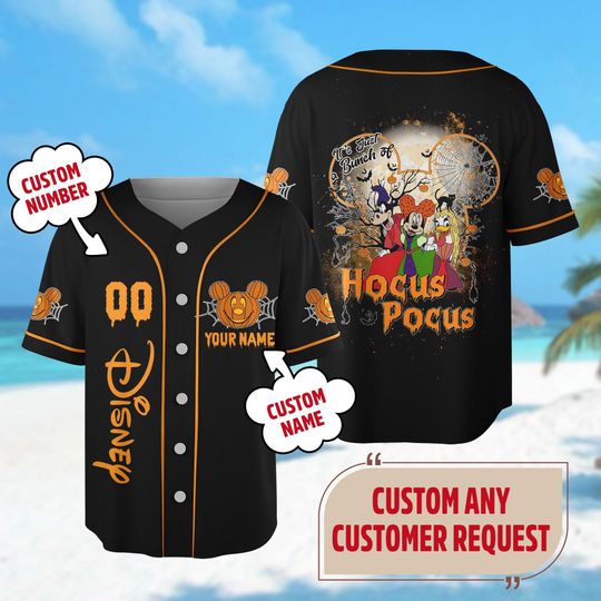 Custom Minnie Mouse Baseball Jersey, Minnie Daisy Duck Jersey Team, Hocus Pocus Jersey Shirt, Magic Kingdom Trick Or Treat Shirt
