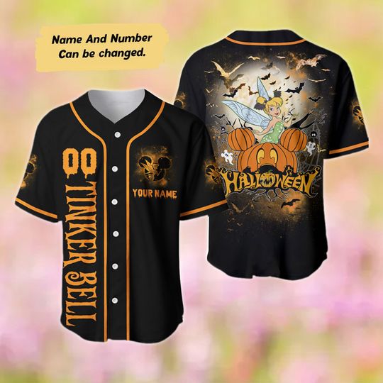 Tinkerbell Halloween Baseball Jersey, Custom Name Baseball Jersey, Tinkerbell Shirt, Fairy Gift, Fairy Movie Shirt, Cartoon Jersey Shirt