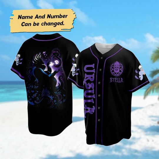Custom Ursula Halloween Baseball Jersey, The Little Mermaid Basketball Jersey Team, Ursula Villain Jersey Shirt, Horror Characters Shirt